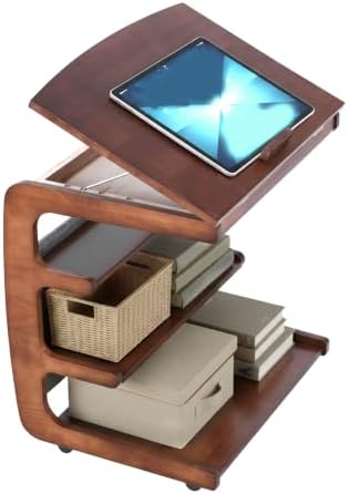 C-Shaped End Table with Wheels Movable 360° TV Tray