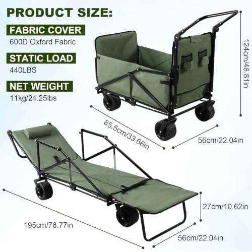2-in-1 Foldable Wagon Cart, 440Lbs Capacity