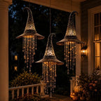 Lighted Witch Hat Hanging Chime, Halloween Hanging Witch Hats with Lights