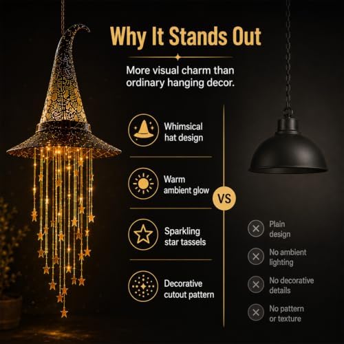 Lighted Witch Hat Hanging Chime, Halloween Hanging Witch Hats with Lights