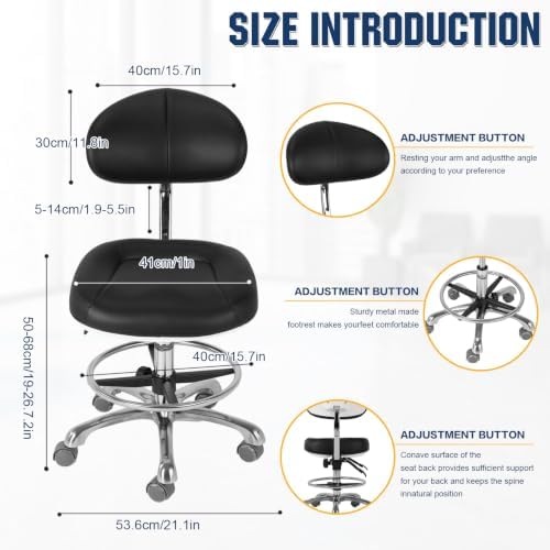 Adjustable Shop Chair with Backrest & Foot Rest for