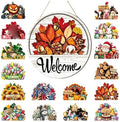 24Pcs Interchangeable Welcome Sign for Front Door, 12 Inch Magnetic Wood Hanging Decor with 16 Seasonal Icons, Rustic Farmhouse Door Sign for Every Season Housewarming Gift