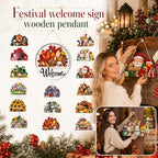 24Pcs Interchangeable Welcome Sign for Front Door, 12 Inch Magnetic Wood Hanging Decor with 16 Seasonal Icons, Rustic Farmhouse Door Sign for Every Season Housewarming Gift