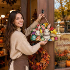 24Pcs Interchangeable Welcome Sign for Front Door, 12 Inch Magnetic Wood Hanging Decor with 16 Seasonal Icons, Rustic Farmhouse Door Sign for Every Season Housewarming Gift