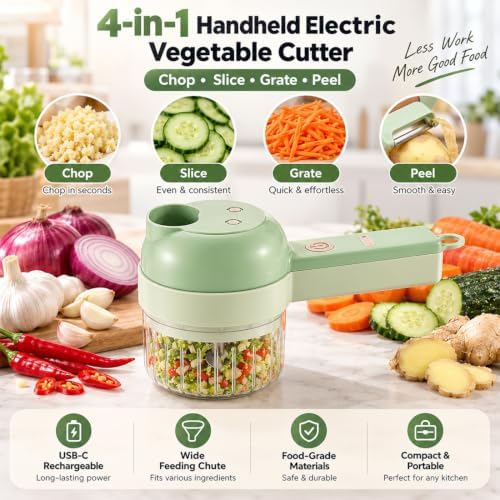 4 in 1 Handheld Electric Vegetable Cutter, Multi Blade Vegetable Chopper