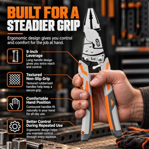 9" Ratchet Self-Locking Wire Cutter, Heavy-Duty Ratchet Lineman's Pliers