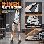 9" Ratchet Self-Locking Wire Cutter, Heavy-Duty Ratchet Lineman's Pliers