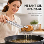 Stainless Steel Strainer Tongs, Food Lifting and Draining Utensil for Frying and Serving Meals in Home Kitchens