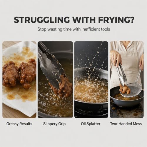 Stainless Steel Strainer Tongs, Food Lifting and Draining Utensil for Frying and Serving Meals in Home Kitchens