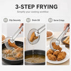 Stainless Steel Strainer Tongs, Food Lifting and Draining Utensil for Frying and Serving Meals in Home Kitchens