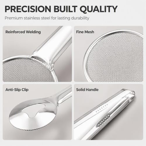 Stainless Steel Strainer Tongs, Food Lifting and Draining Utensil for Frying and Serving Meals in Home Kitchens