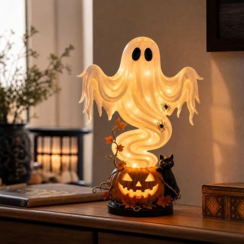 Swirling Ghost Figurine, Light-Up Ghost Pumpkin Halloween Tabletop Decor