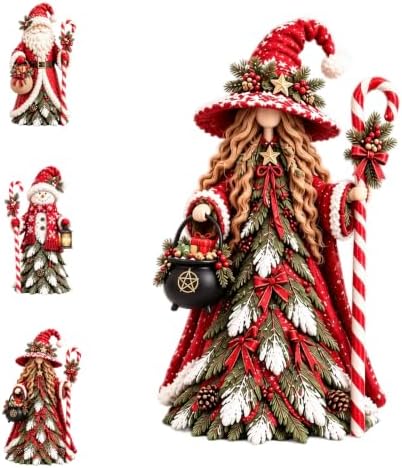 Enchanted Christmas Figurine, Vintage Resin Witch Statue with Cauldorn
