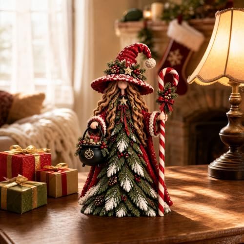 Enchanted Christmas Figurine, Vintage Resin Witch Statue with Cauldorn