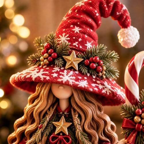 Enchanted Christmas Figurine, Vintage Resin Witch Statue with Cauldorn