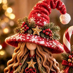 Enchanted Christmas Figurine, Vintage Resin Witch Statue with Cauldorn