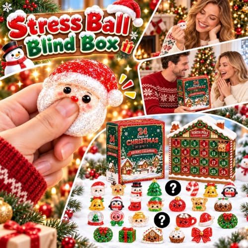 Christmas Squishies Advent Calendar 24 Days, Cute Squishy Slow Rising Stress Relief Toys, Unique Desktop Christmas Decorations & Ornaments for Home, Office, Winter Countdown Gift Mystery Box