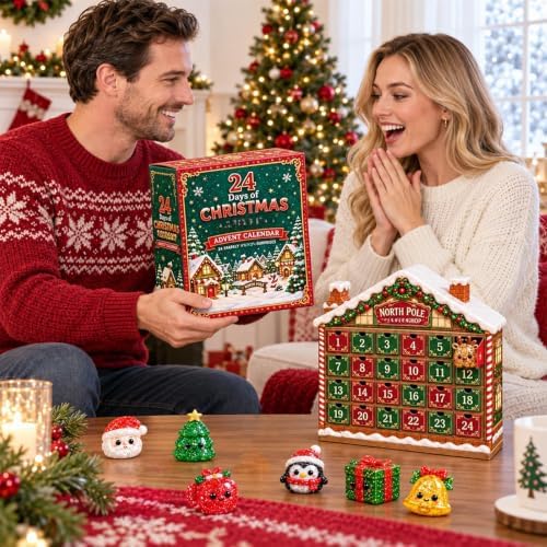 Christmas Squishies Advent Calendar 24 Days, Cute Squishy Slow Rising Stress Relief Toys, Unique Desktop Christmas Decorations & Ornaments for Home, Office, Winter Countdown Gift Mystery Box