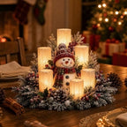 Christmas Lighted Centerpiece with Flameless Candle Glow (Snowman)