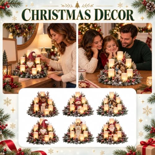 Christmas Lighted Centerpiece with Flameless Candle Glow (Snowman)