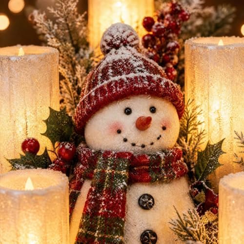 Christmas Lighted Centerpiece with Flameless Candle Glow (Snowman)