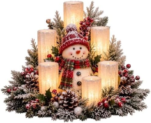 Christmas Lighted Centerpiece with Flameless Candle Glow (Snowman)
