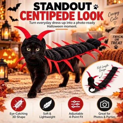 Centipede Cat Costume, 3D Halloween Centipede Costume for Cats & Small Dogs