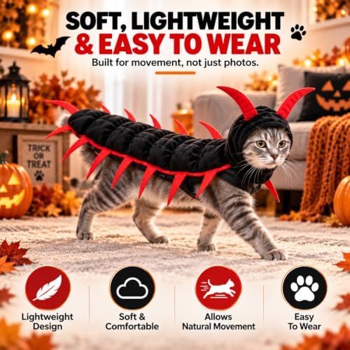 Centipede Cat Costume, 3D Halloween Centipede Costume for Cats & Small Dogs