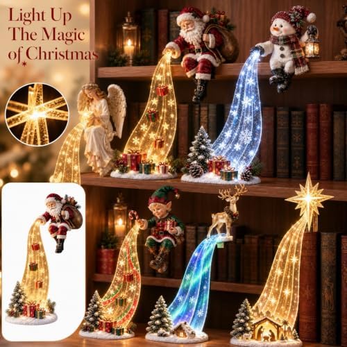 Christmas Shelf-Edge Lighted Scene Decor, Resin Reindeer Shelf Sitter