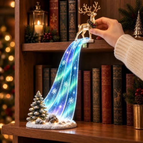 Christmas Shelf-Edge Lighted Scene Decor, Resin Reindeer Shelf Sitter