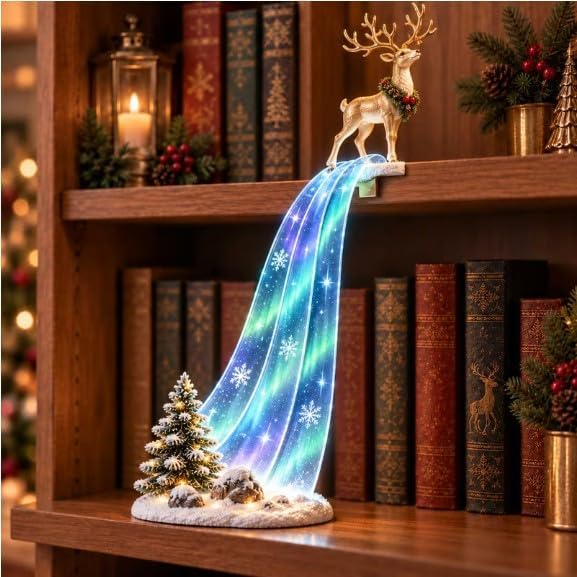 Christmas Shelf-Edge Lighted Scene Decor, Resin Reindeer Shelf Sitter