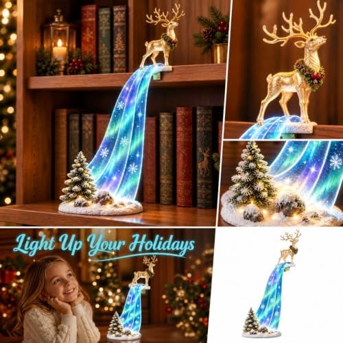 Christmas Shelf-Edge Lighted Scene Decor, Resin Reindeer Shelf Sitter