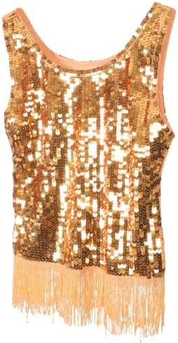 Golden Sequins Tassel Vest for Women Stage Party Costume Top