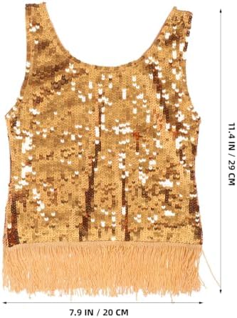 Golden Sequins Tassel Vest for Women Stage Party Costume Top