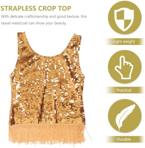 Golden Sequins Tassel Vest for Women Stage Party Costume Top