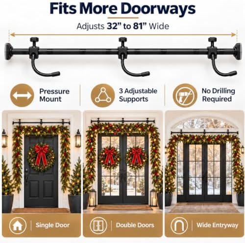 Garland Hanger for Front Door, Adjustable No Hardware Garland Hanger