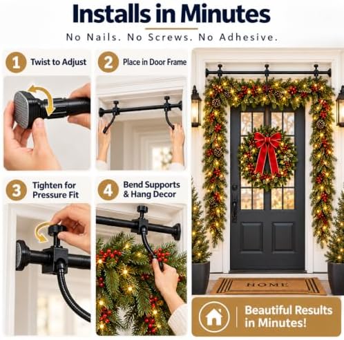 Garland Hanger for Front Door, Adjustable No Hardware Garland Hanger