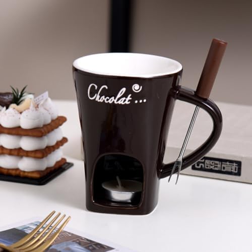Chocolate Melting Mug with Fork, Ceramic Fondue Cup