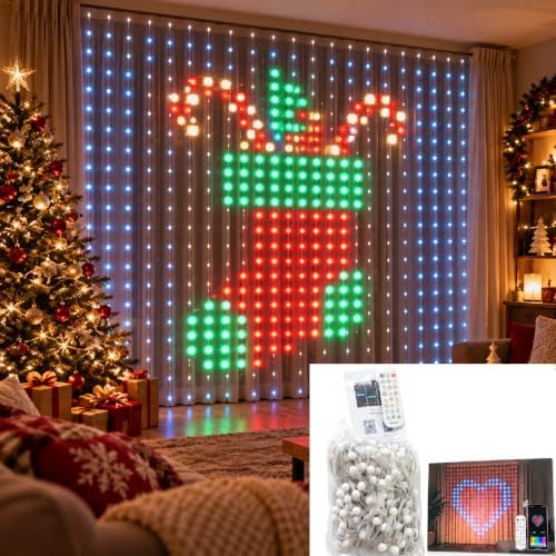 Smart Curtain Lights with App Control, DIY Window Hanging Decor，Ball 8×8 Ft