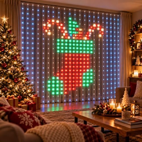 Smart Curtain Lights with App Control, DIY Window Hanging Decor，Ball 8×8 Ft