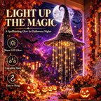 2027 Upgraded Lighted Witch Hat Hanging Chime Halloween - Hat Lamp Stars, Hanging Witch Hats with Lights, Mesh Lamp with Cascading Stars，3pc