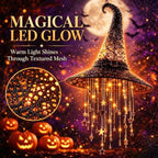2027 Upgraded Lighted Witch Hat Hanging Chime Halloween - Hat Lamp Stars, Hanging Witch Hats with Lights, Mesh Lamp with Cascading Stars，3pc