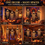 2027 Upgraded Lighted Witch Hat Hanging Chime Halloween - Hat Lamp Stars, Hanging Witch Hats with Lights, Mesh Lamp with Cascading Stars，3pc