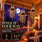 2027 Upgraded Lighted Witch Hat Hanging Chime Halloween - Hat Lamp Stars, Hanging Witch Hats with Lights, Mesh Lamp with Cascading Stars，3pc