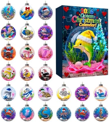 2026 Advent Calendar, 24 Days 2D Acrylic Christmas Ornaments, #F