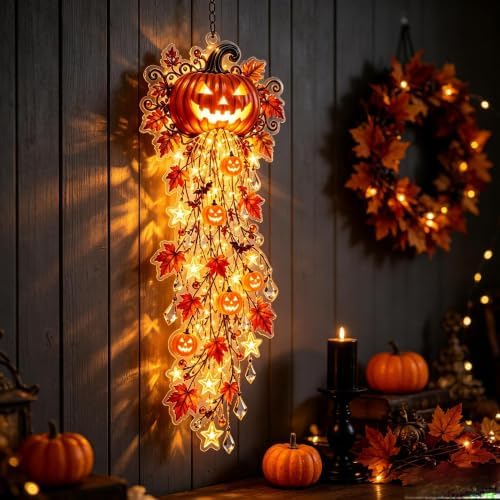 16'' Elegant Halloween Cascade Wall Light, Halloween Orange Pumpkin Lights