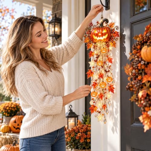 16'' Elegant Halloween Cascade Wall Light, Halloween Orange Pumpkin Lights