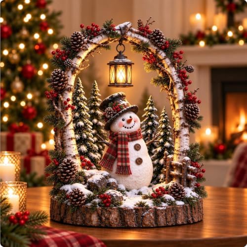 Woodland Snowman Lantern Christmas Lighted Lantern with Glow Winter Decor