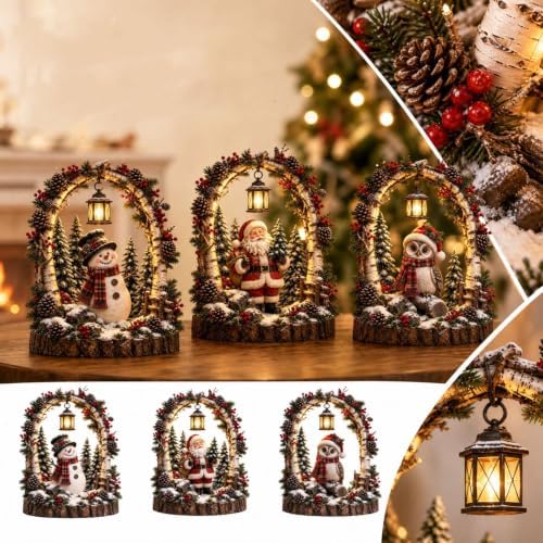 Woodland Snowman Lantern Christmas Lighted Lantern with Glow Winter Decor