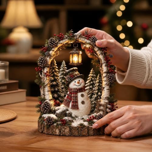Woodland Snowman Lantern Christmas Lighted Lantern with Glow Winter Decor
